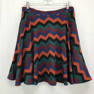 Modcloth Lined Skater Skirt Size L Multicolor Zig Zag Chevron Pattern w/ Pockets
